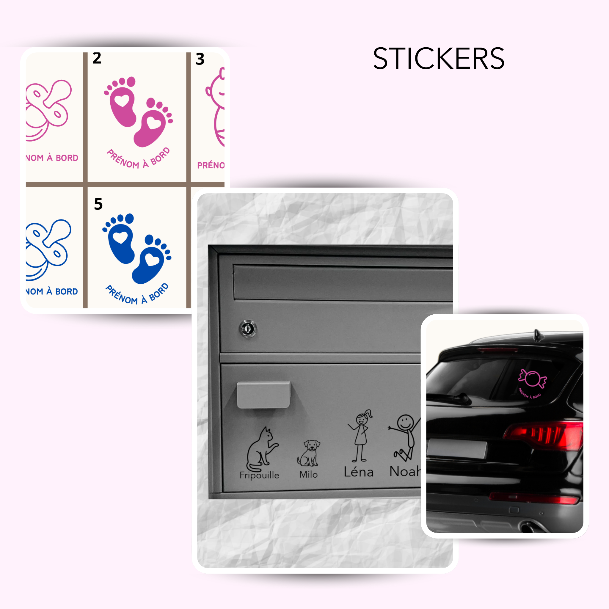 Collection de stickers personnalisés famille et bébé à bord